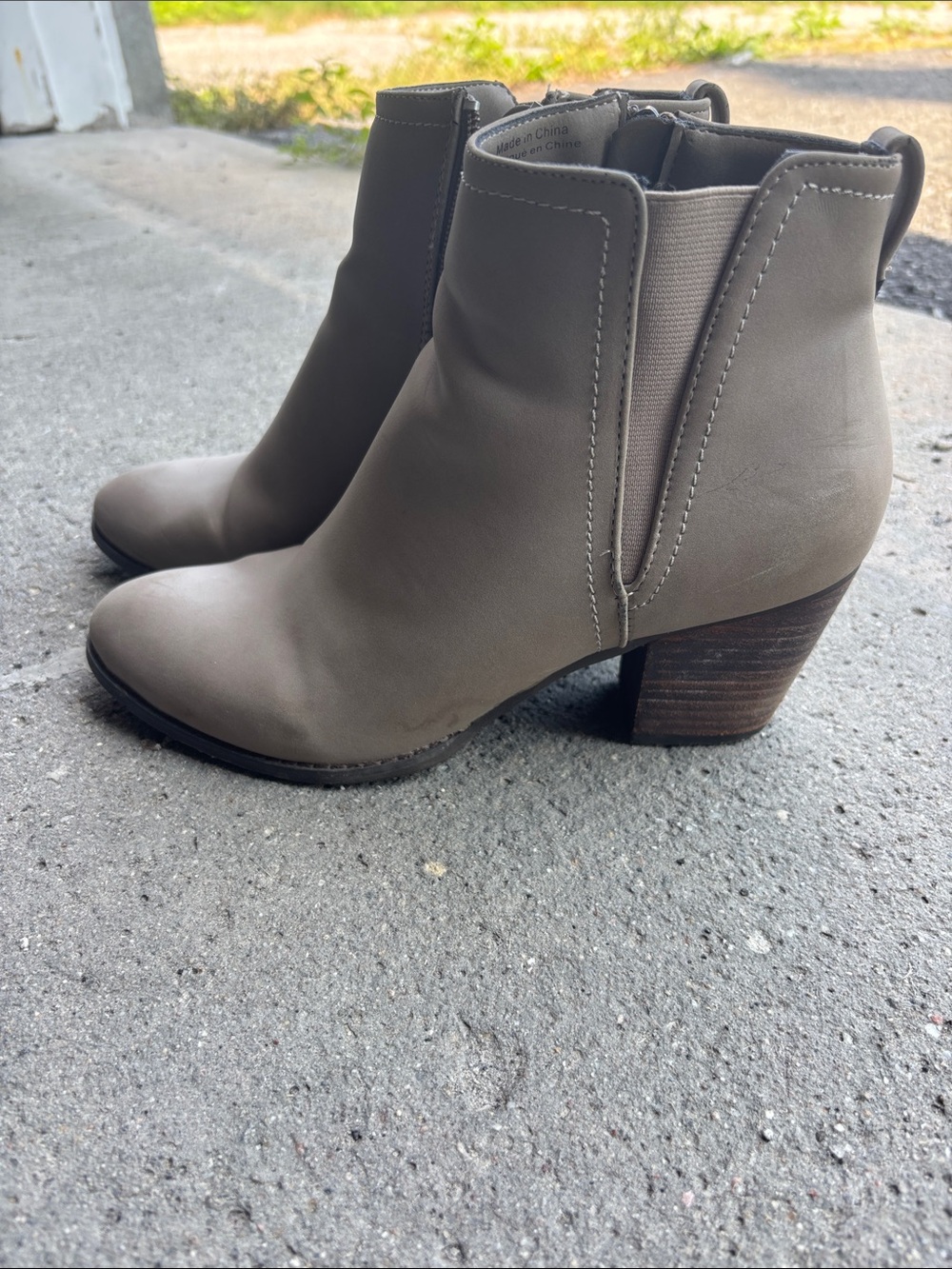 Women's Taupe Ankle Booties with Block Heel
